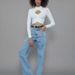 Calça Feminina Cintura Média com Fenda Lateral 30332 - Estonado Azul Médio-034069, 34