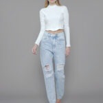 Calça Feminina Cintura Alta 30347 - Destroyed com puídos Azul Claro-034065, 34
