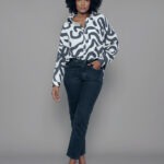 Camisa Feminina Manga Longa CM.163.0014 - Estampado Preto e Branco-023738, PP