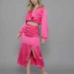 Saia Feminina Lápis com Franzido com Fenda Frontal SA.163.0005 - Rosa-053565, PP
