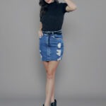 Mini Saia Feminina 30382 - Destroyed com puídos Azul Escuro-034066, 34