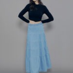 Saia Feminina Cintura Alta Babados 30383 - Délavé Azul Claro-034063, 34