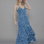 Vestido Feminino Alça Fina Decote V VE.163.0002 - Estampado Azul e Branco-034029, PP