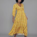 Vestido Feminino Manga 7/8 Decote V VE.163.0012 - Estampado Mostarda-103686, PP