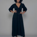 Vestido Feminino Manga 7/8 Decote V VE.163.0024 - Preto-020001, PP