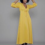 Vestido Feminino Manga 7/8 Decote V VE.163.0024 - Mostarda-073558, PP