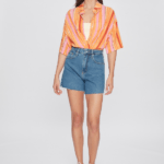Camisa Feminina Ampla Manga Curta Botões CM.163.0028 - Estampado Listrado Colorido, PP