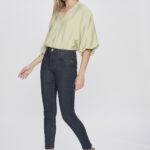 Calça Feminina Skinny Cintura Alta Bolso Falso One Size 30416 - Estonado Azul Escuro-LAV-009, 36