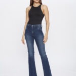 Calça Feminina Boot Cut Cintura Alta com Bolso Falso 30414 - Estonado Azul Médio-LAV-010, 36