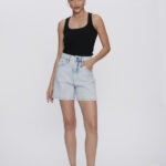 Short Feminino Mom Cintura Média Básico 30402 - Azul Claro com Pedrarias-154826, 36