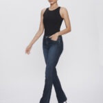 Calça Feminina Boot Cut Cintura Média 30421 - Estonado com Puídos Azul Escuro-LAV-014, 36