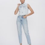Calça Feminina Mom Cintura Alta 30425 - Destroyed com Puídos Azul Claro-LAV-006, 36
