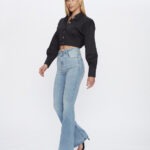 Calça Feminina Flare Cintura Alta 30423 - Destroyed Azul Médio-LAV-005, 36