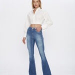 Calça Feminina Flare Cintura Alta 30422 - Destroyed Azul Escuro-LAV-012, 36