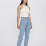 Calça Feminina Mom Cintura Alta 30425 - Azul Claro com Pedrarias-154826, 36