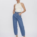 Calça Feminina Slought Cintura Alta 30427 - Estonado Azul Escuro-LAV-009, 36