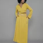 Camisa Feminina Manga Longa Tulipa Decote V CM.163.0015 - Mostarda-073558, PP