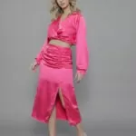 Saia Feminina Lápis com Franzido com Fenda Frontal SA.163.0005 - Rosa-053565, PP