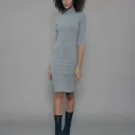 Vestido Feminino Manga 3/4 Gola Alta VE.162.0075 - Cinza Mescla-090007, P