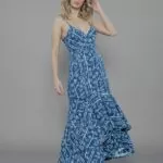 Vestido Feminino Alça Fina Decote V VE.163.0002 - Estampado Azul e Branco-034029, PP