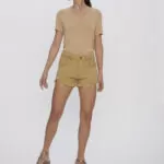 Blusa Feminina Slim Manga Curta Decote V BL.162.0035 - Areia, PP