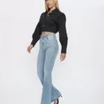 Calça Feminina Flare Cintura Alta 30423 - Destroyed Azul Médio-LAV-005, 36