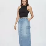 Saia Feminina Midi Slim Cargo 30465 - Destroyed Azul Médio-LAV-005, 36
