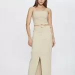 Saia Feminina Midi Slim com Fenda Frontal 30464 - Areia-000729, 36