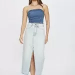 Saia Feminina Midi Slim com Fenda Frontal 30464 - Destroyed Azul Claro-LAV-013, 36